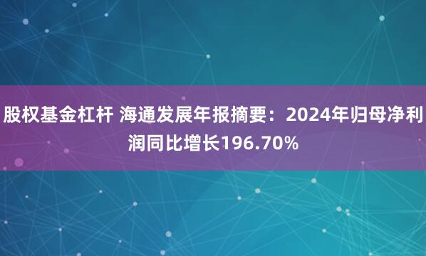 股权基金杠杆 海通发展年报摘要：2024年归母净利润同比增长196.70%