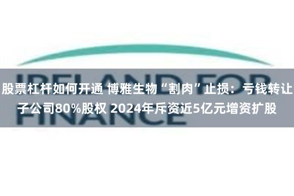 股票杠杆如何开通 博雅生物“割肉”止损：亏钱转让子公司80%股权 2024年斥资近5亿元增资扩股