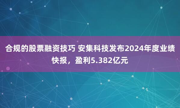 合规的股票融资技巧 安集科技发布2024年度业绩快报，盈利5.382亿元